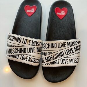 Love Moschino Black Slides with White Strap